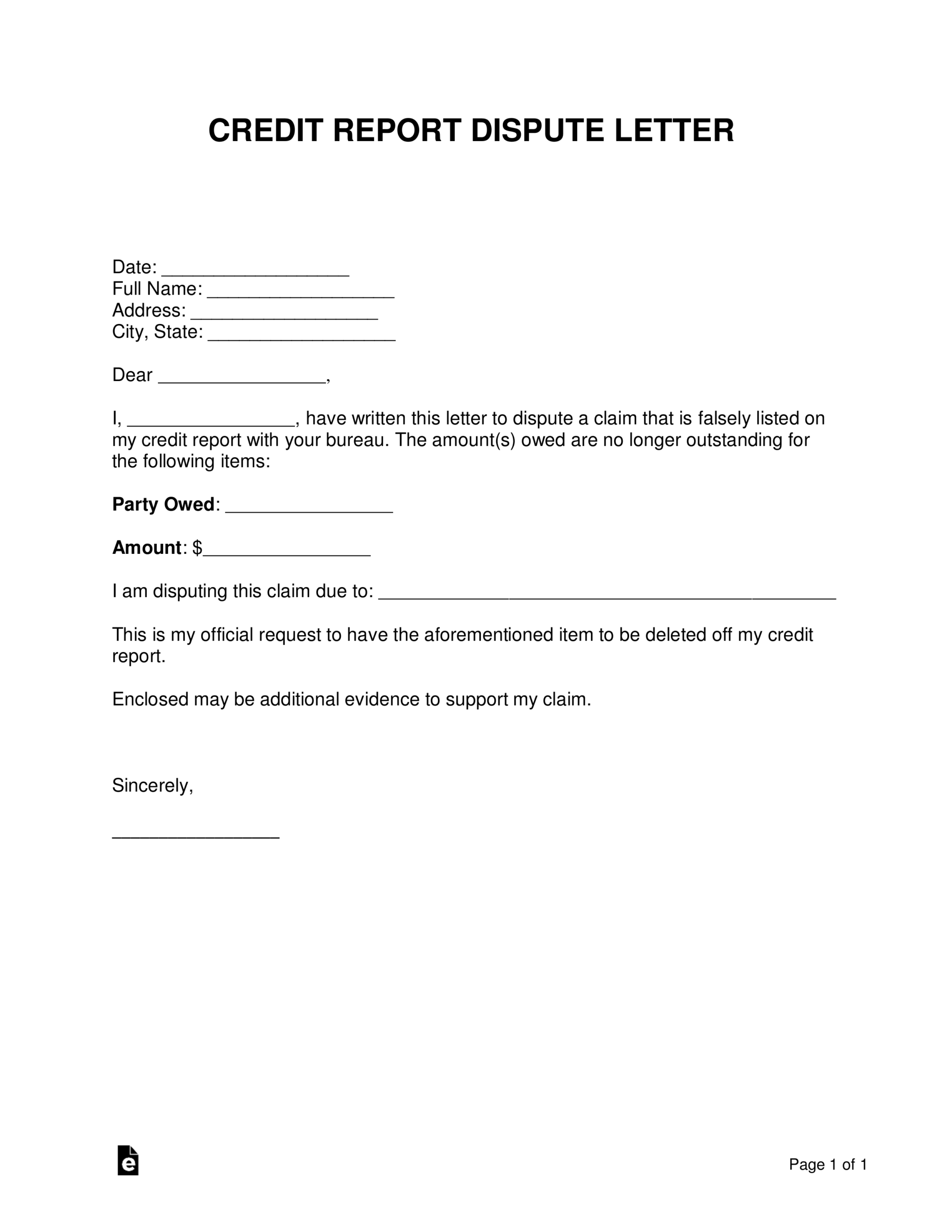 Free Credit Report Dispute Letter Template – Sample – Word For Dispute Letter To Creditor Template