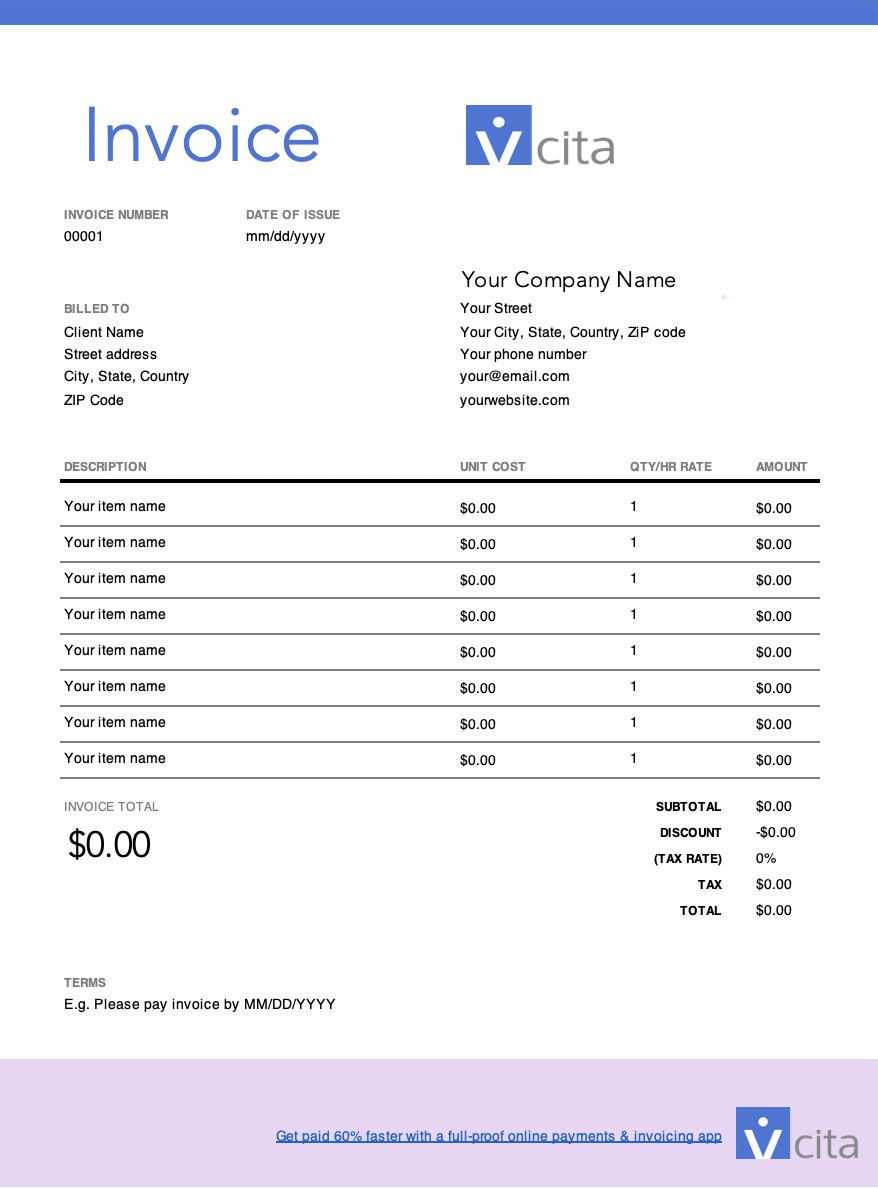Free & Custimizable Online Invoice Templates From Vcita Throughout Download An Invoice Template
