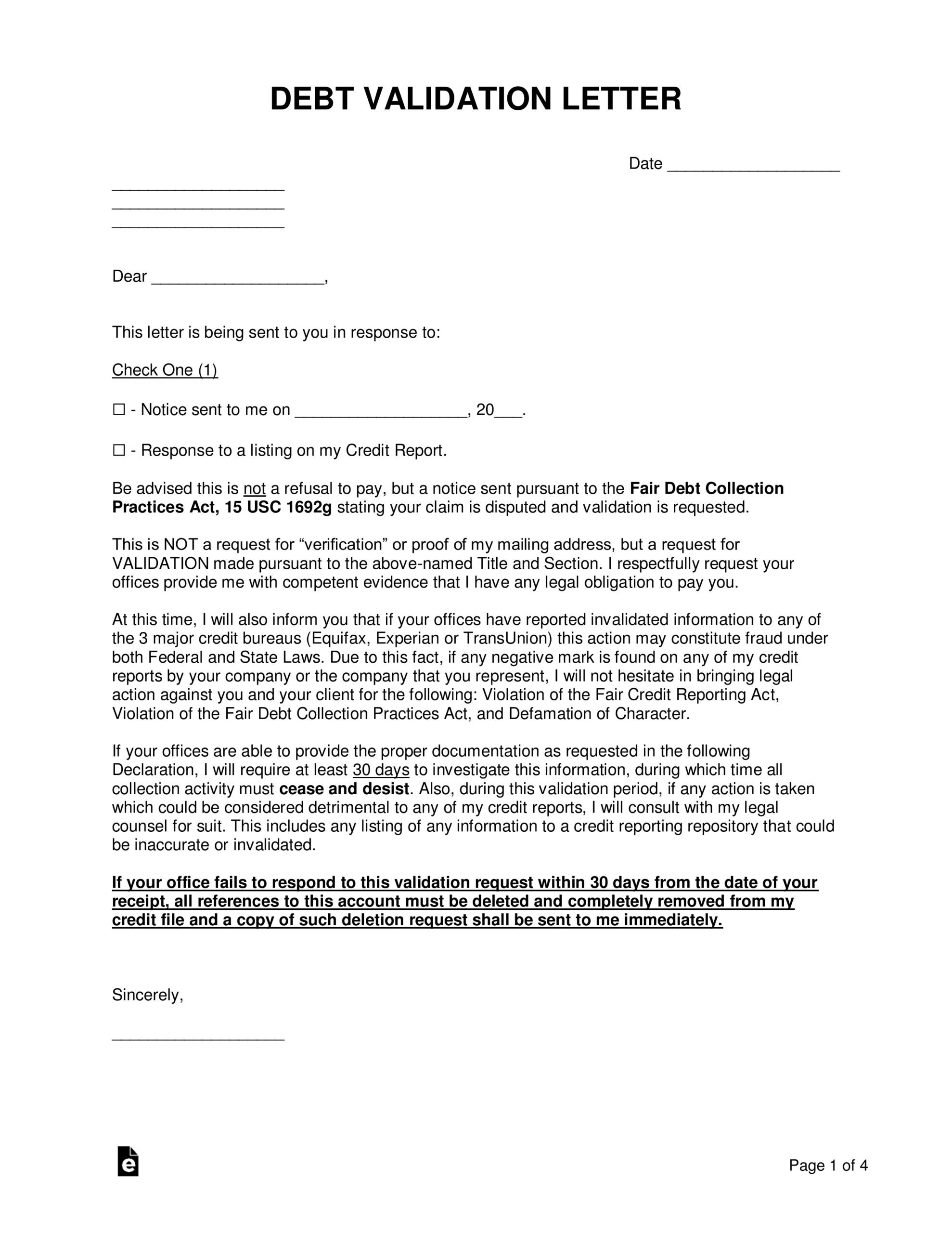 Free Debt Validation Letter Template - Samples - Word | Pdf Intended For Debt Validation Letter Template