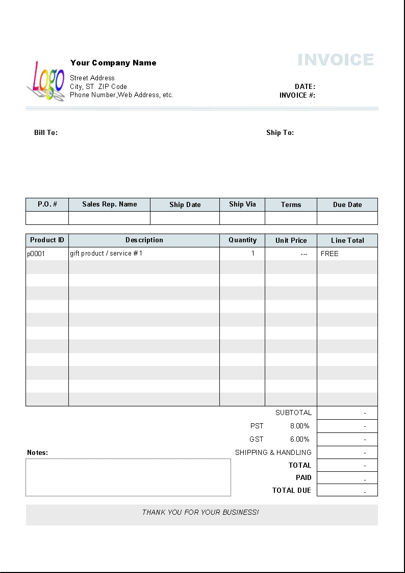 Free Downloadable Invoice Template Word Free Invoice Template In Free Downloadable Invoice Template