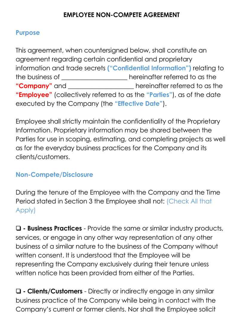 Free Employee Non Compete Agreement Templates (Word & Pdf) Regarding Employee Non Compete Agreement Template