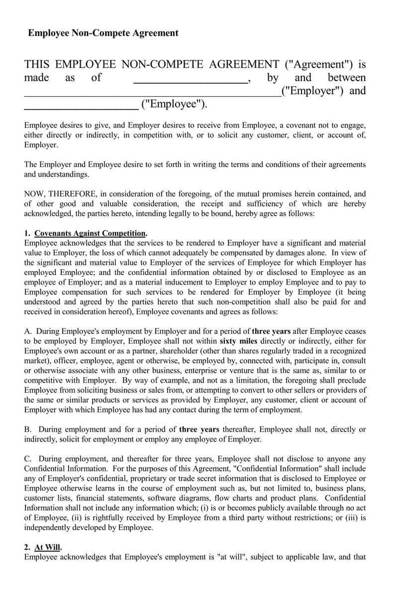 Free Employee Non Compete Agreement Templates (Word & Pdf) With Regard To Employee Non Compete Agreement Template