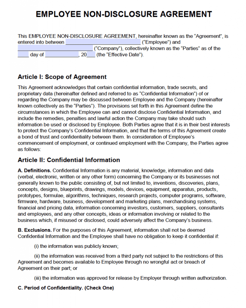 Free Employee Non Disclosure Agreement (Nda) | Pdf | Word Pertaining To Free Confidentiality Agreement Template Download