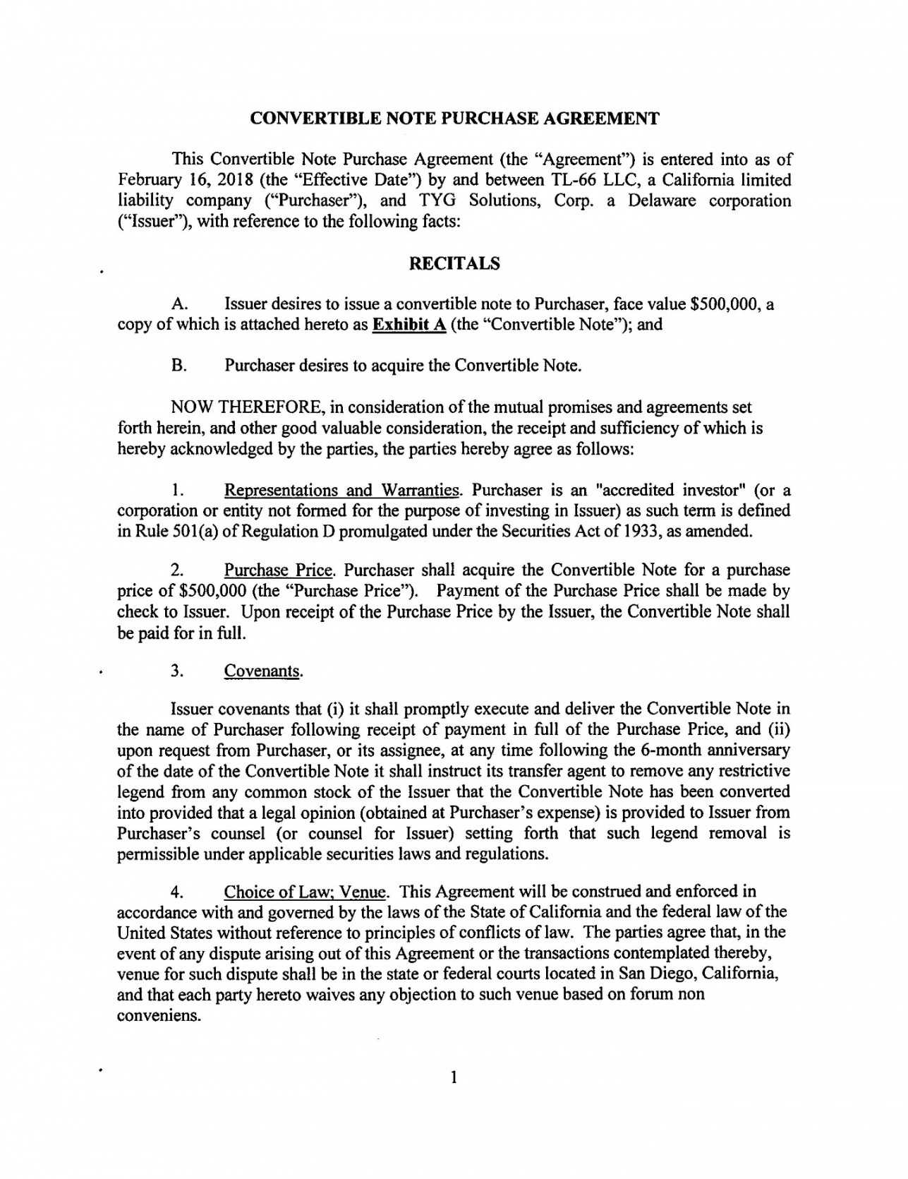 Free Exhibit 41 Convertible Note Purchase Agreement With Regard To Convertible Note Template