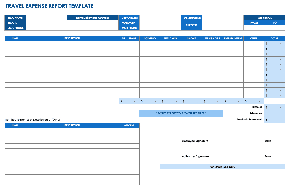 Free Expense Report Templates Smartsheet Inside Expense Report Spreadsheet Template Excel