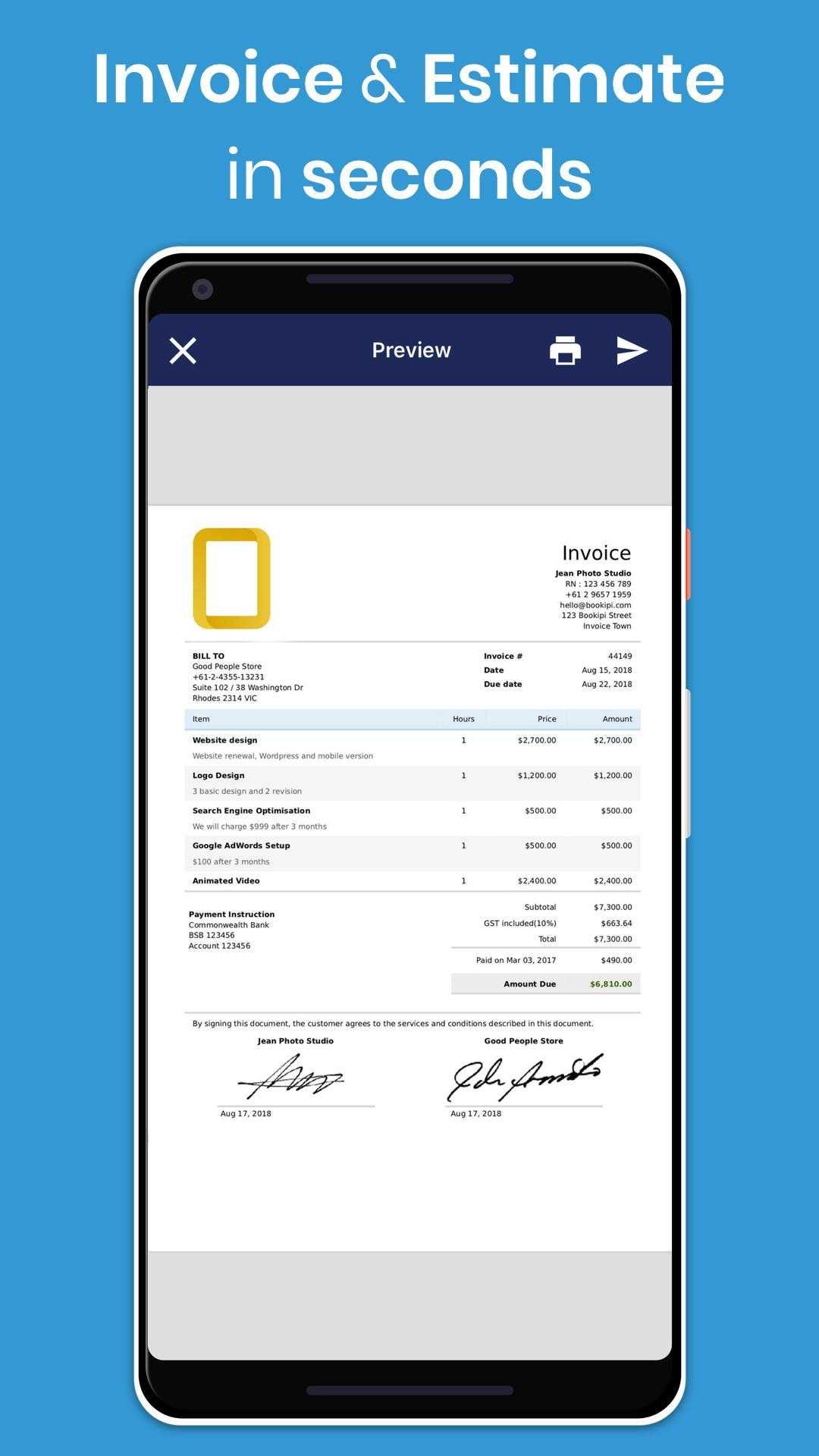 Free Invoice & Estimate Template Generator For Android – Apk Intended For Free Invoice Template For Android