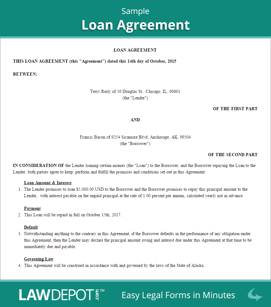 Free Loan Agreement – Create, Download, And Print | Lawdepot Regarding Free Business Partnership Agreement Template Uk