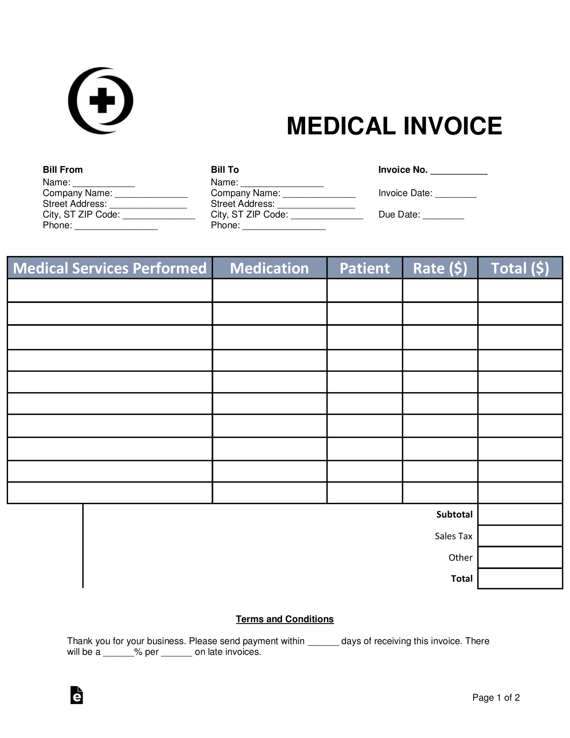 Free Medical Invoice Template - Word | Pdf | Eforms – Free With Regard To Doctors Invoice Template
