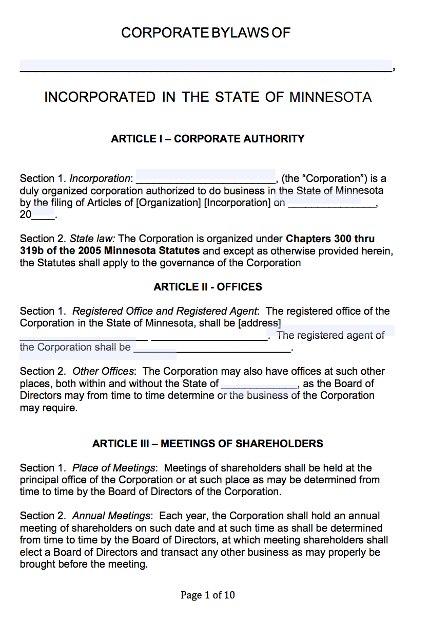 Free Minnesota Corporate Bylaws Template | Pdf | Word | Intended For Corporate Bylaws Template Word