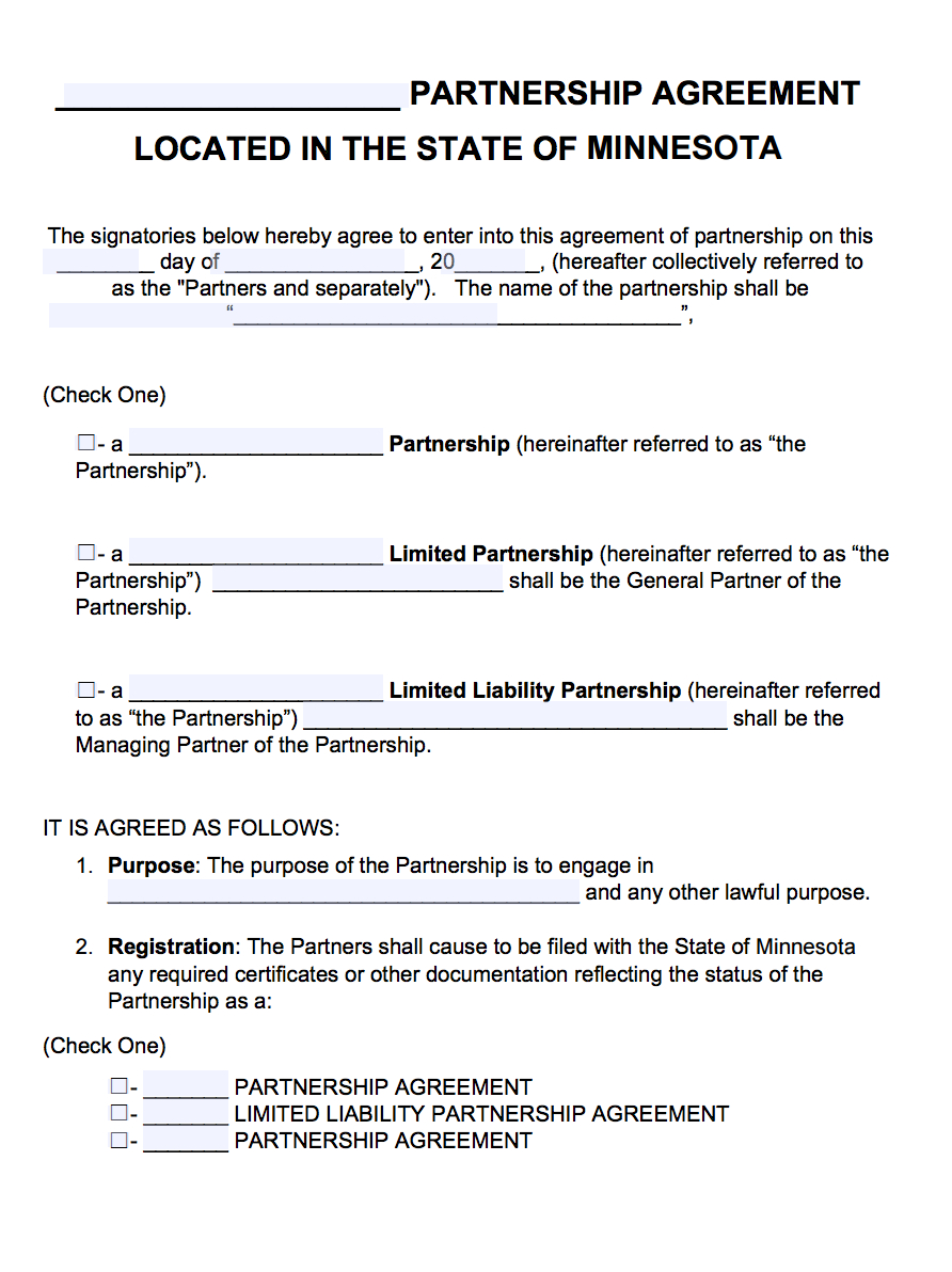 Free Minnesota Partnership Agreement Template | Pdf | Word | Intended For Contract For Business Partnership Template