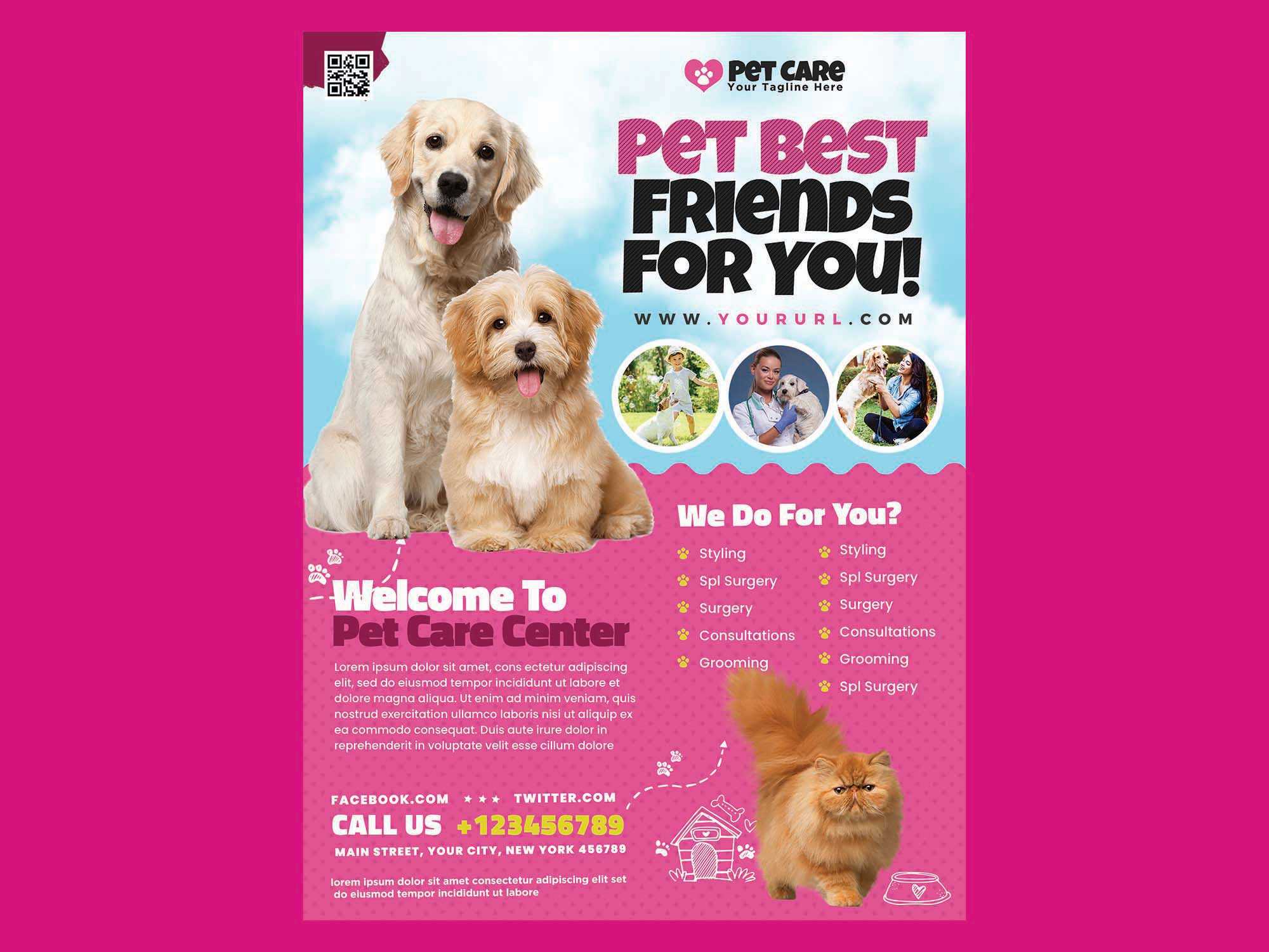 Free Pet Care Flyer Template (Psd) With Dog Grooming Flyers Template