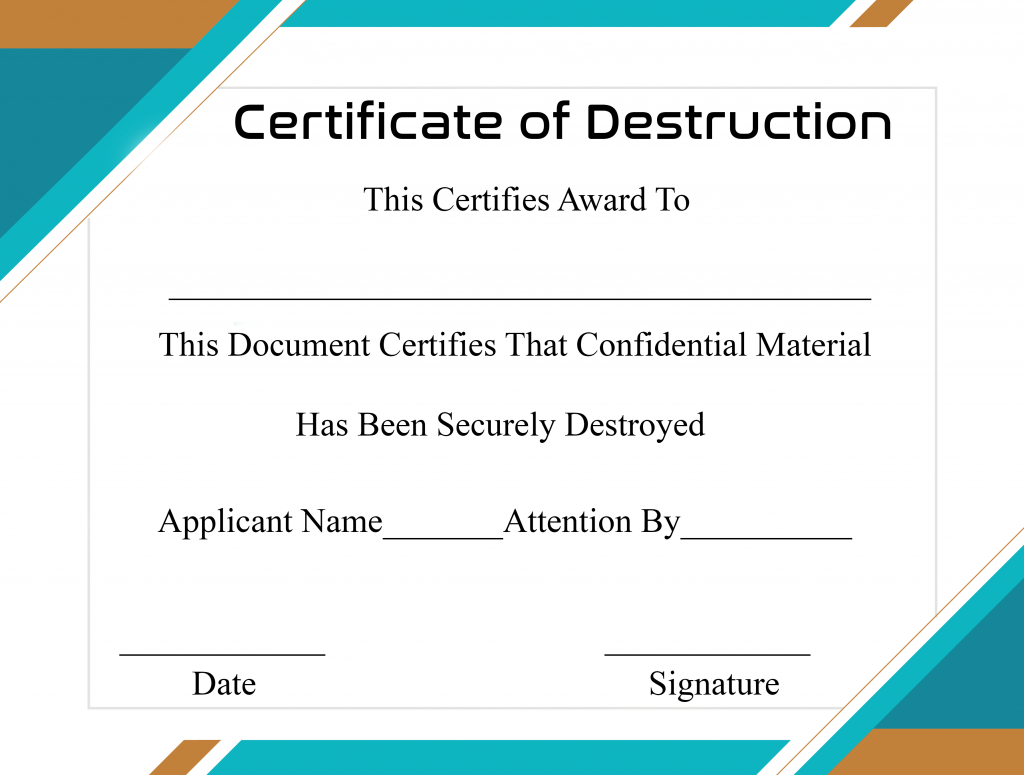 Free Printable Certificate Of Destruction Sample For Free Certificate Of Destruction Template