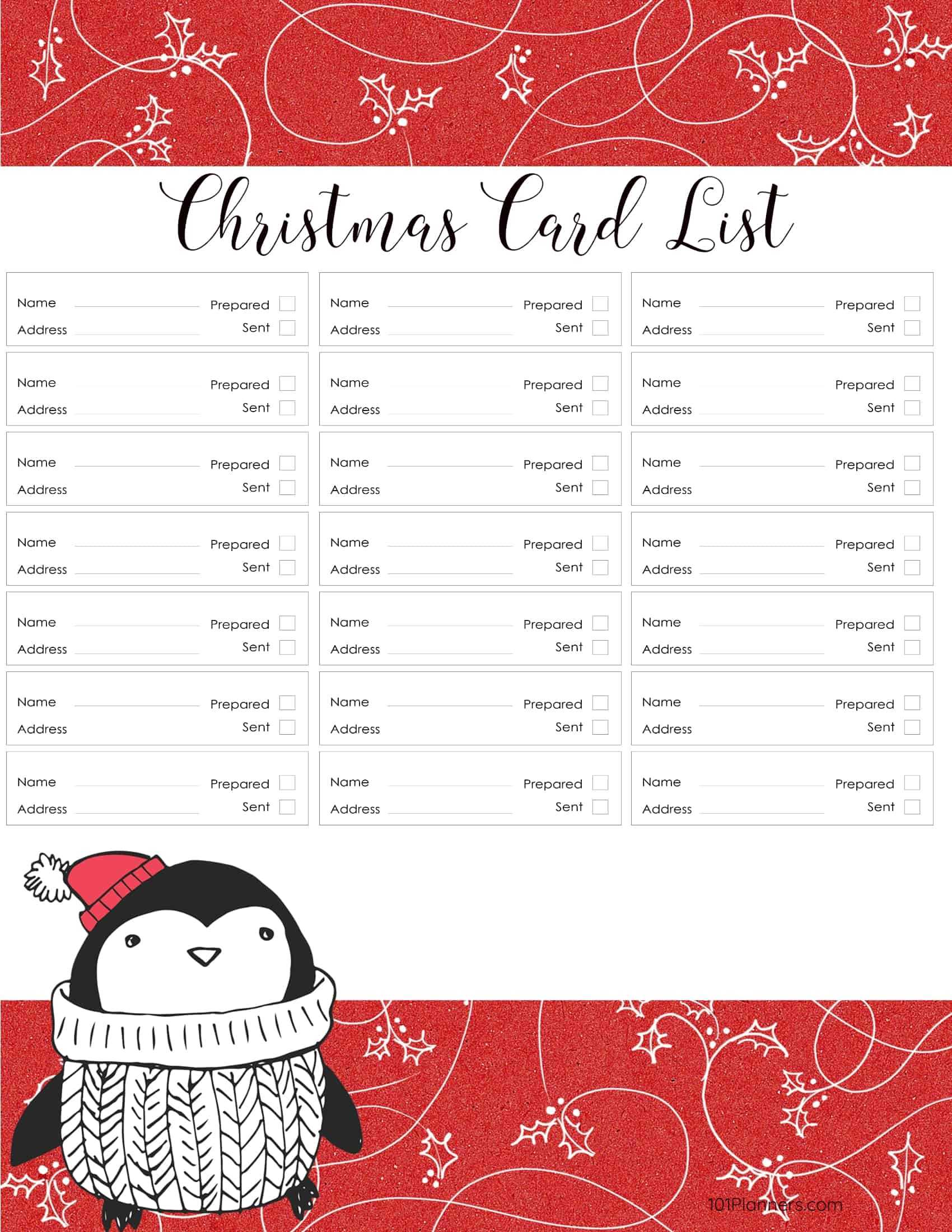 Free Printable Christmas Gift List Template In Christmas Card List Template