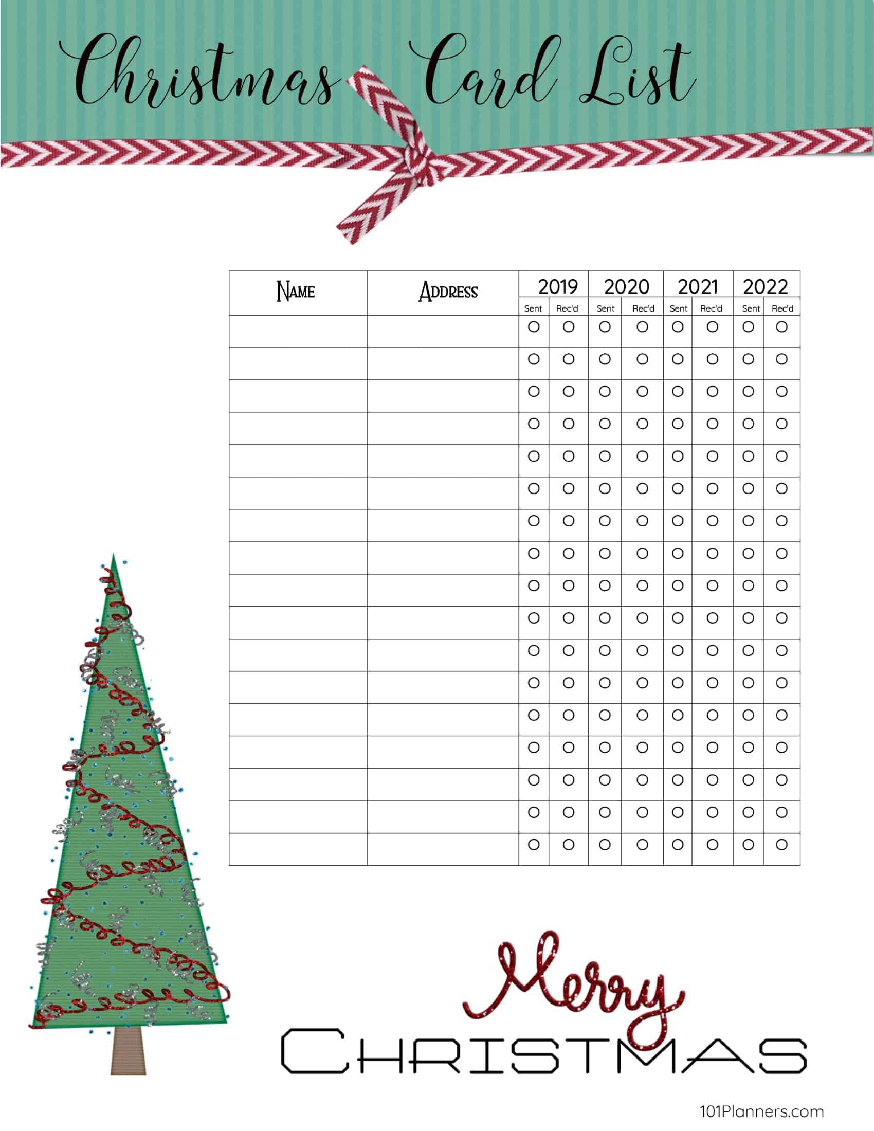 Free Printable Christmas Gift List Template In Christmas Card List Template