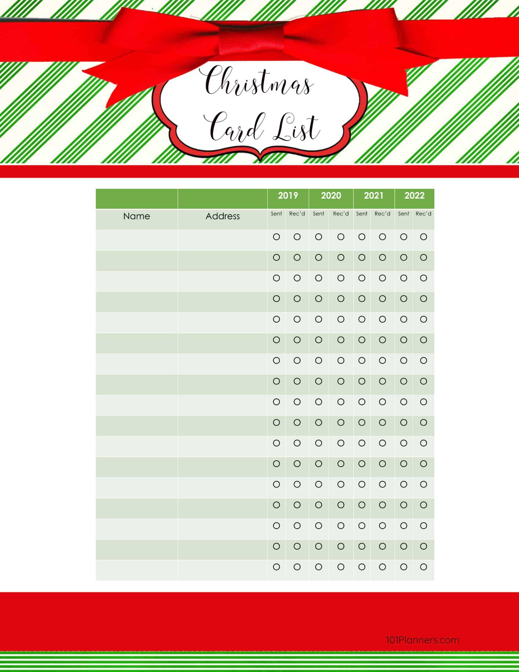 Free Printable Christmas Gift List Template Inside Christmas Card List Template