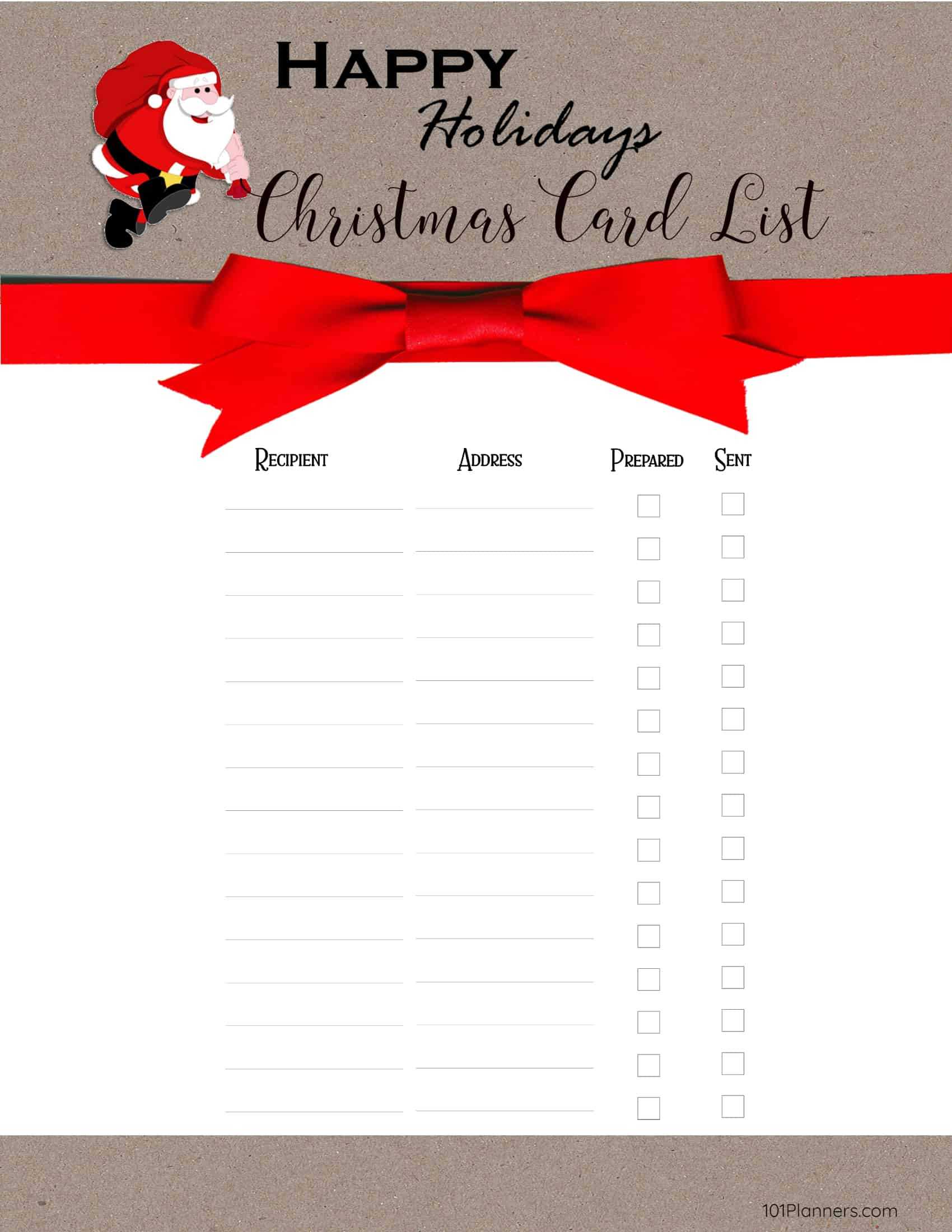 Free Printable Christmas Gift List Template With Christmas Card List Template