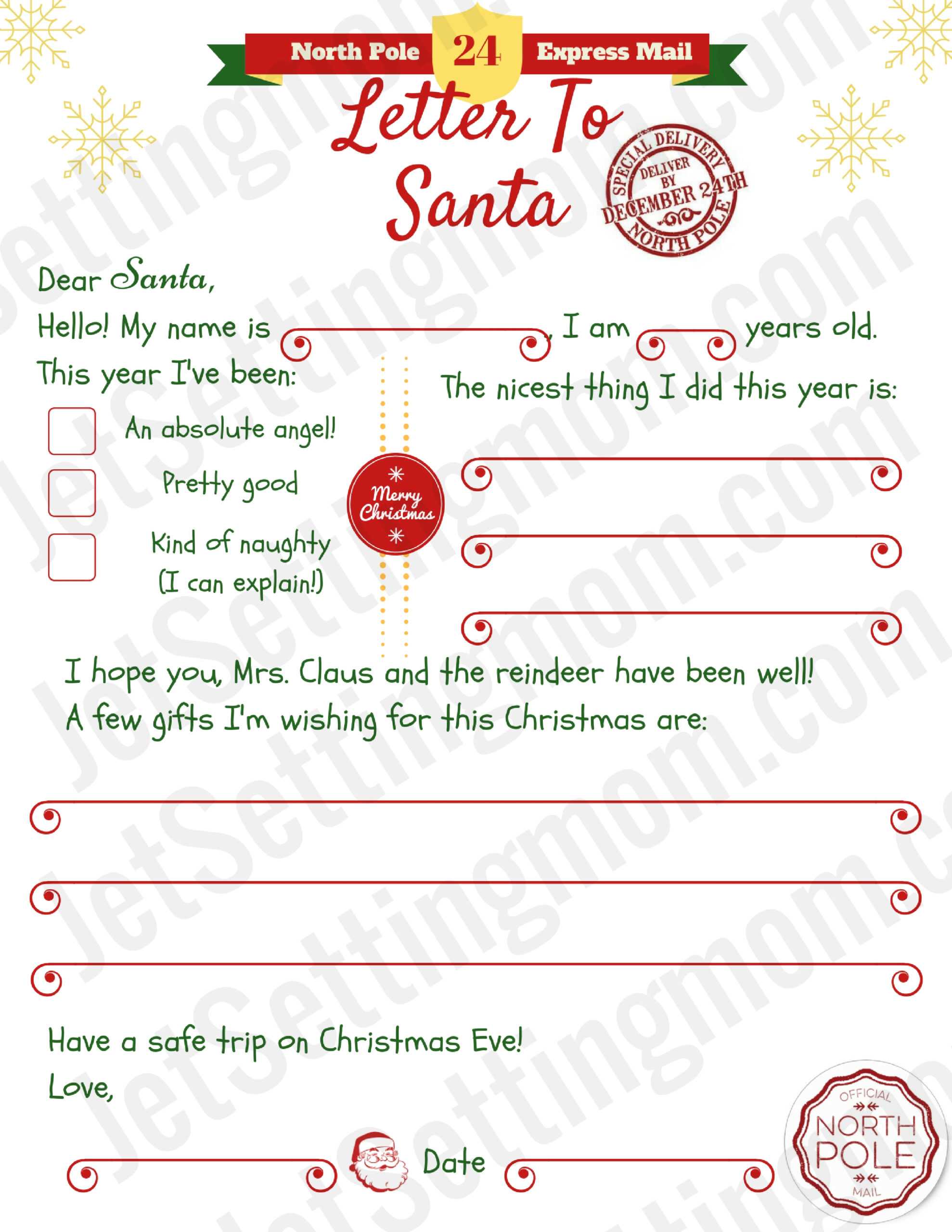 Free Printable Letter To Santa Template – Writing To Santa In Free Letters From Santa Template