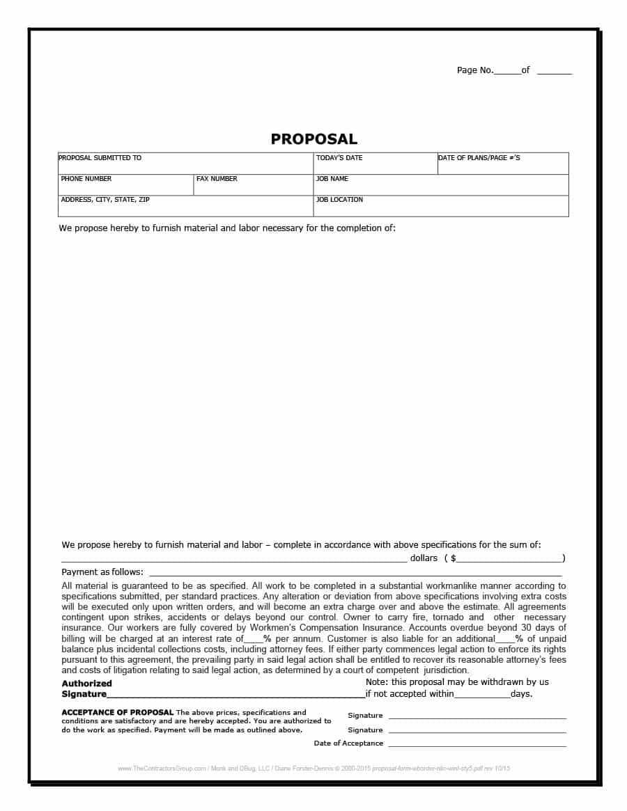 Free Proposal Form Template Inspirational 31 Construction For Free Contractor Proposal Template