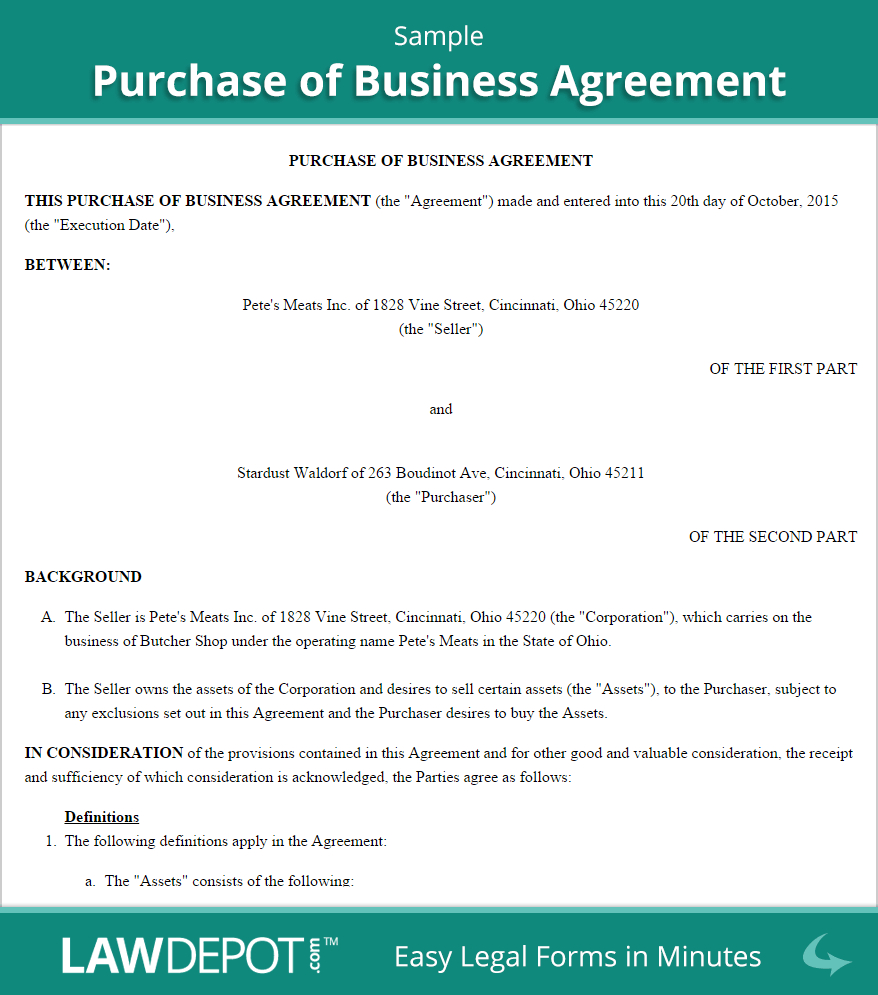 Free Purchase Of Business Agreement - Create, Download, And Regarding Free Business Transfer Agreement Template