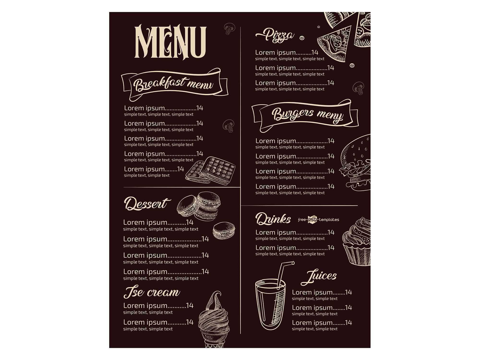 Free Restaurant Menu Template (Psd) Regarding Editable Menu Templates Free