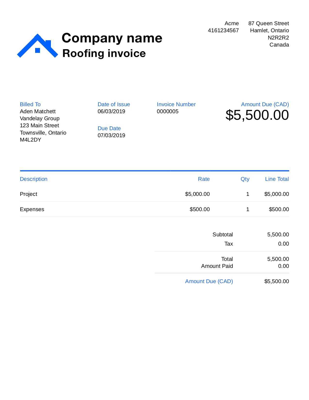 Free Roofing Invoice Template. Customize And Send In 90 Seconds With Free Roofing Invoice Template