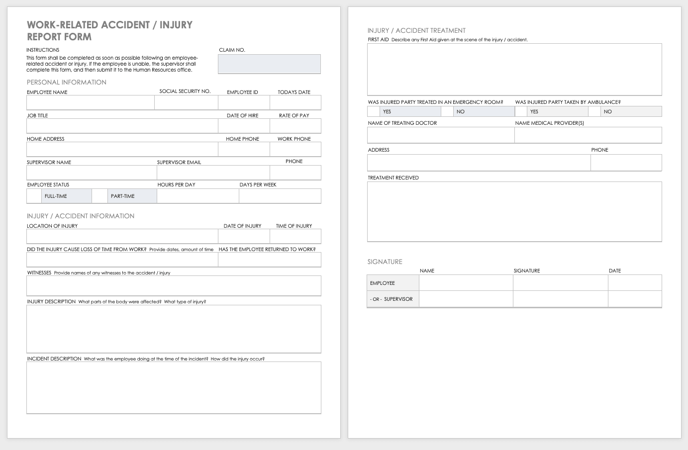 Free Workplace Accident Report Templates | Smartsheet With Regard To First Aid Incident Report Form Template