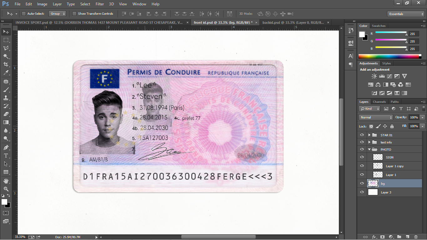 French Driver License (Permis De Conduire) Psd Template Within French Id Card Template