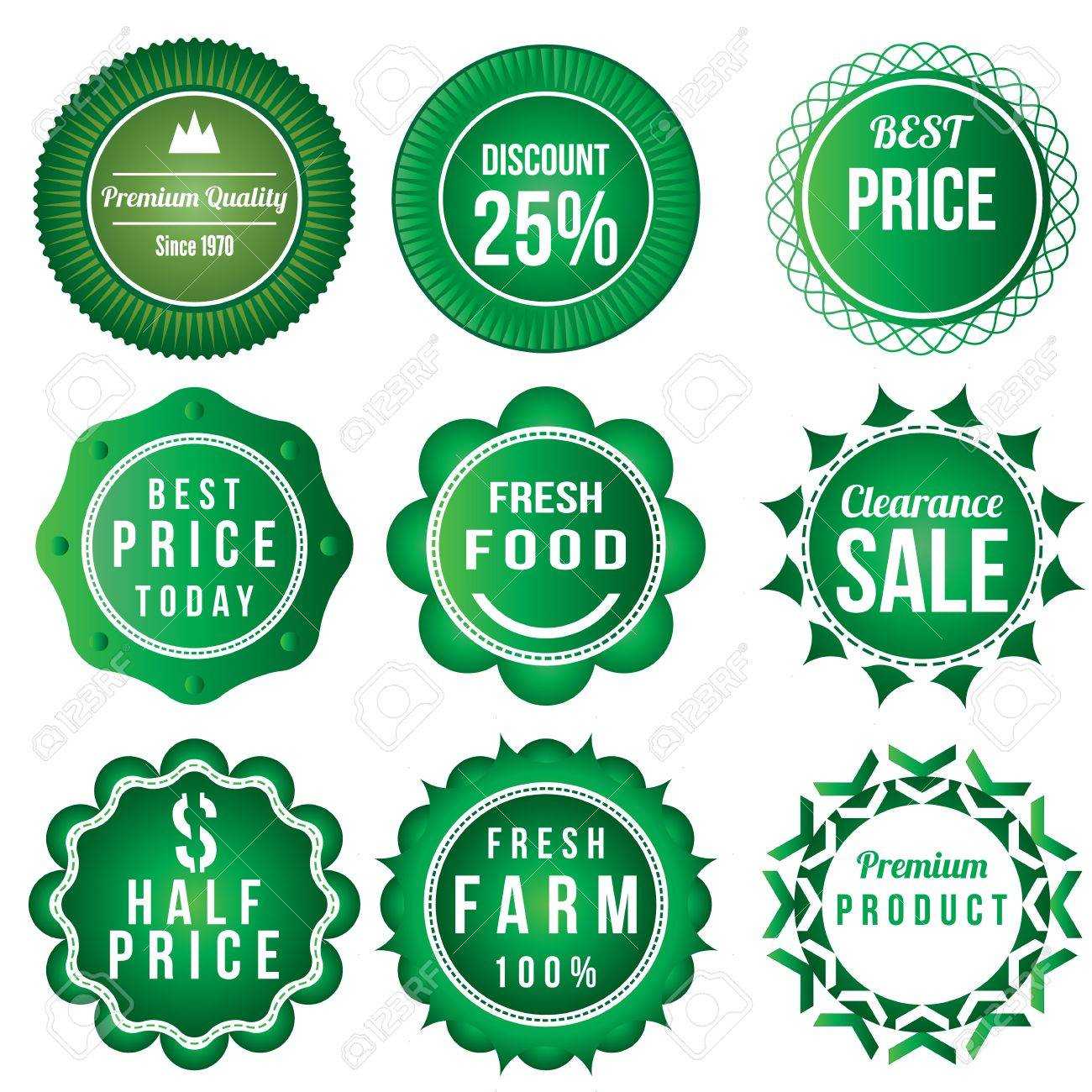 Fresh Food Product Vintage Labels Template Set Green Theme .. With Food Product Labels Template
