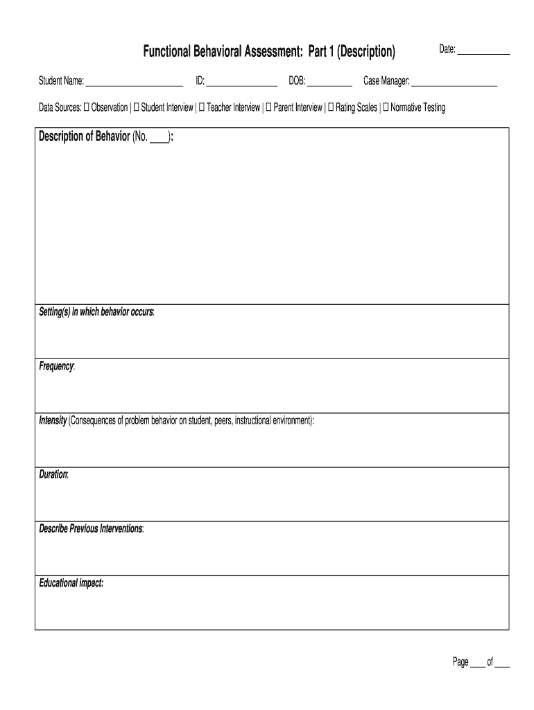 Functional Behavior Assessment Form - Fill Online, Printable Regarding Functional Behavior Assessment Template