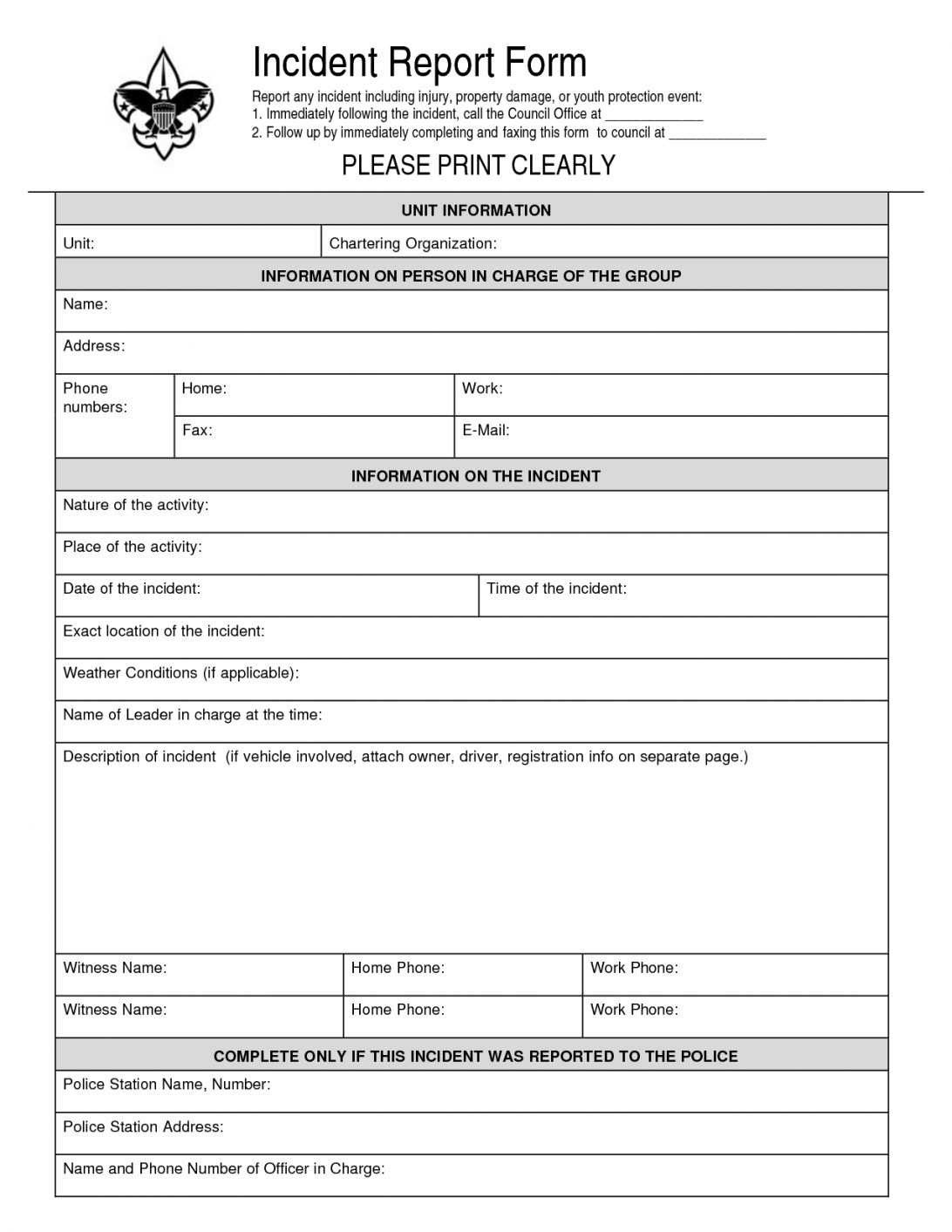 General Incident Report Form Template 10 Sample For Employee Inside Customer Incident Report Form Template