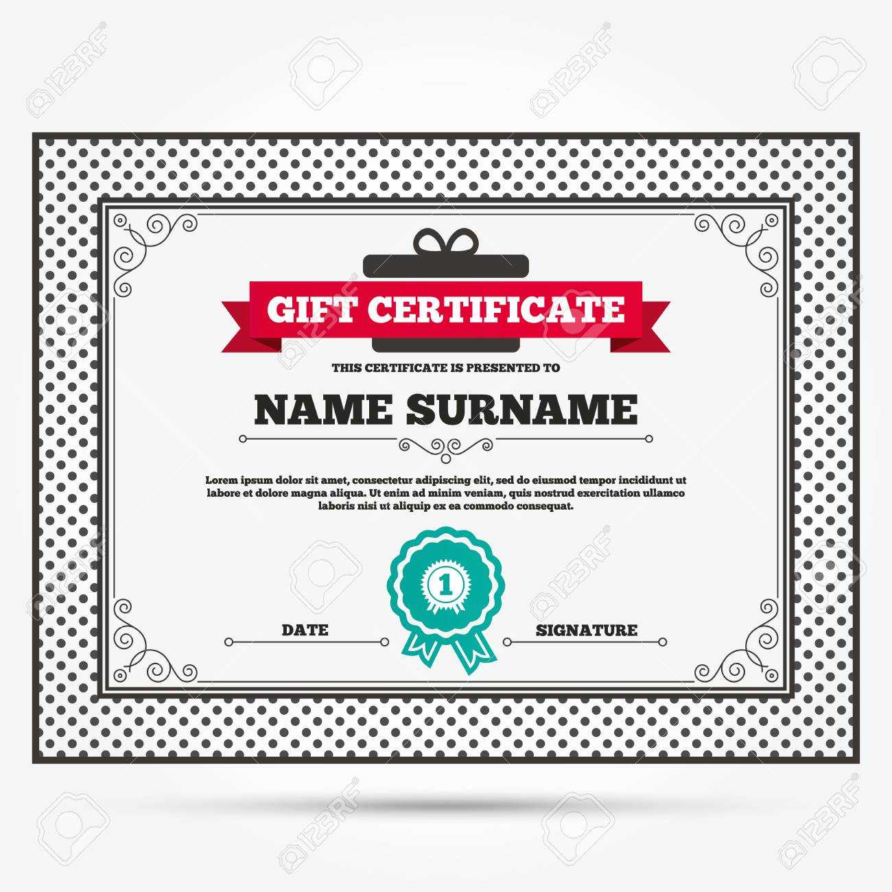 Gift Certificate. First Place Award Sign Icon. Prize For Winner.. Pertaining To First Place Certificate Template
