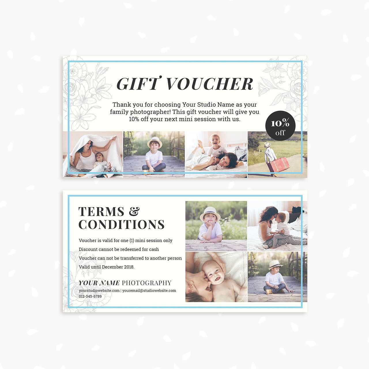 Gift Voucher Template "classic Floral" – Strawberry Kit Regarding Free Photography Gift Certificate Template