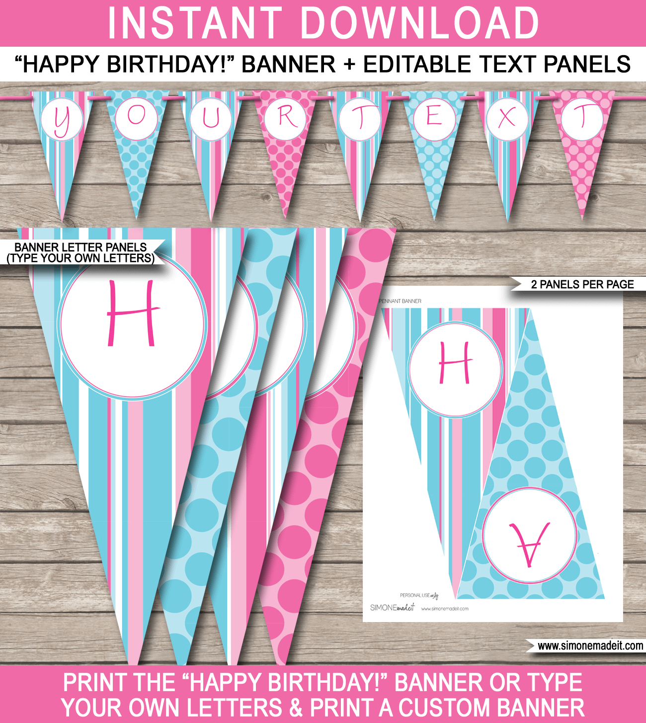 Girls Party Banner Template – Pink & Aqua Within Diy Party Banner Template