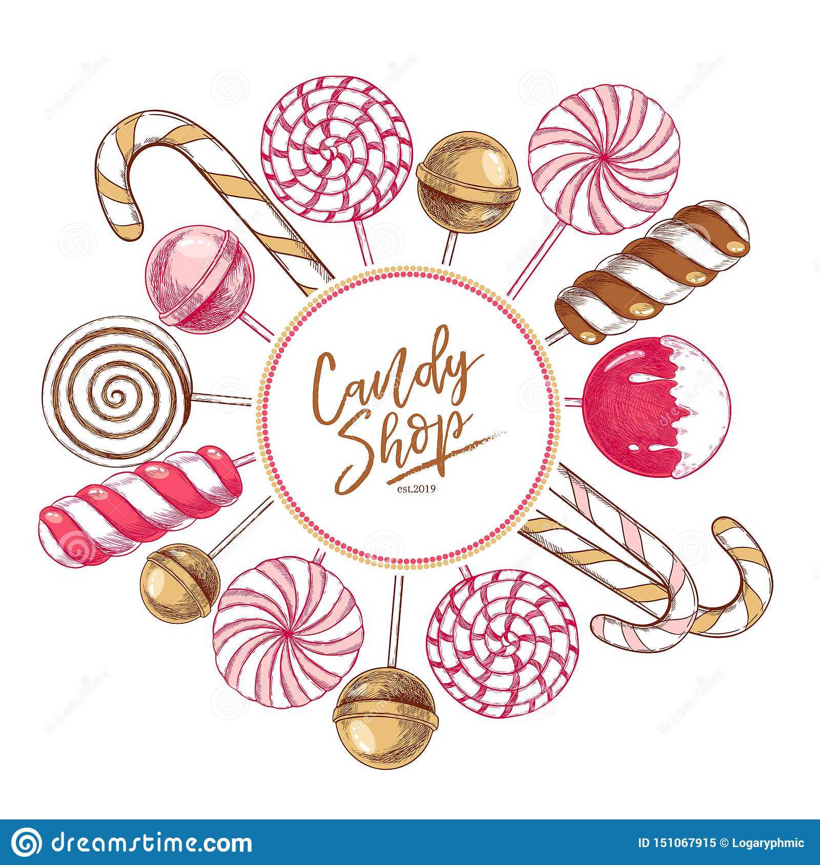 Hand Drawn Set Of Sweet Candies. Twisted Caramel Lollipops Within Food Label Template For Party