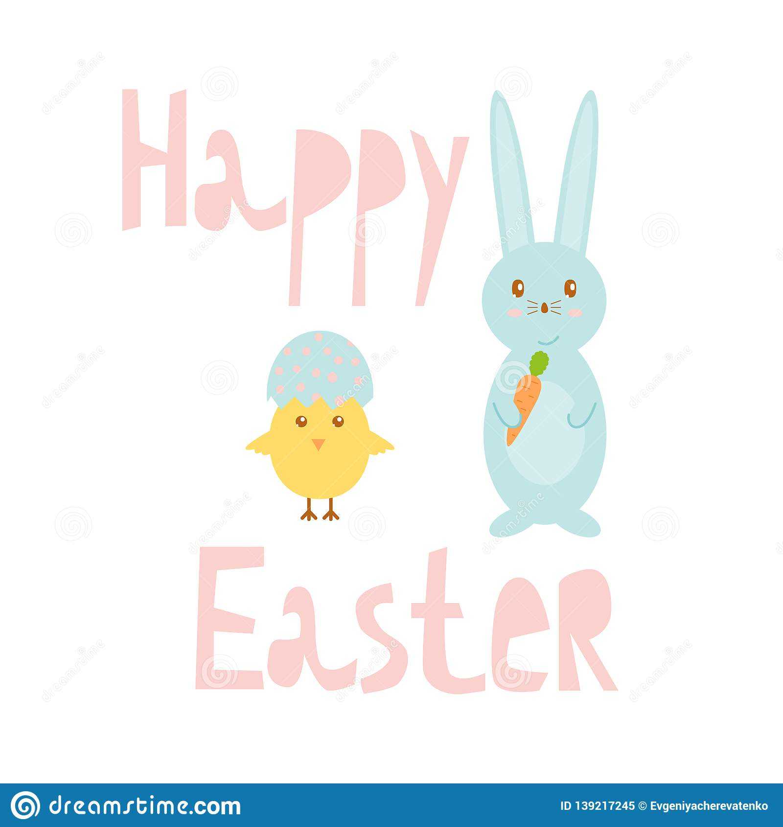 Happy Easter Greeting Card Template With Bunny And Chick Pertaining To Easter Chick Card Template