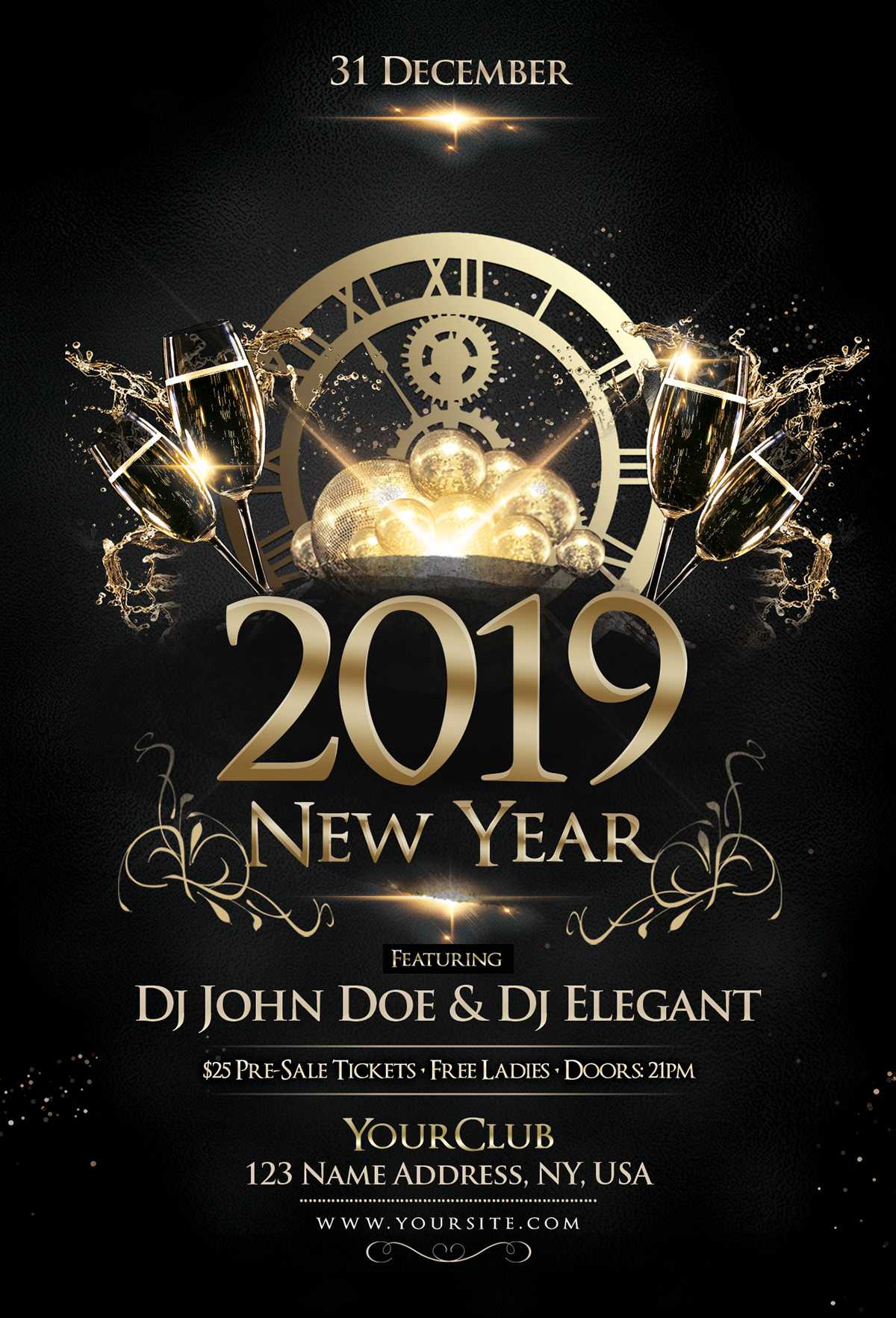 Happy New Year 2019 Free Psd Flyer Template On Behance Within Free New Years Eve Flyer Template