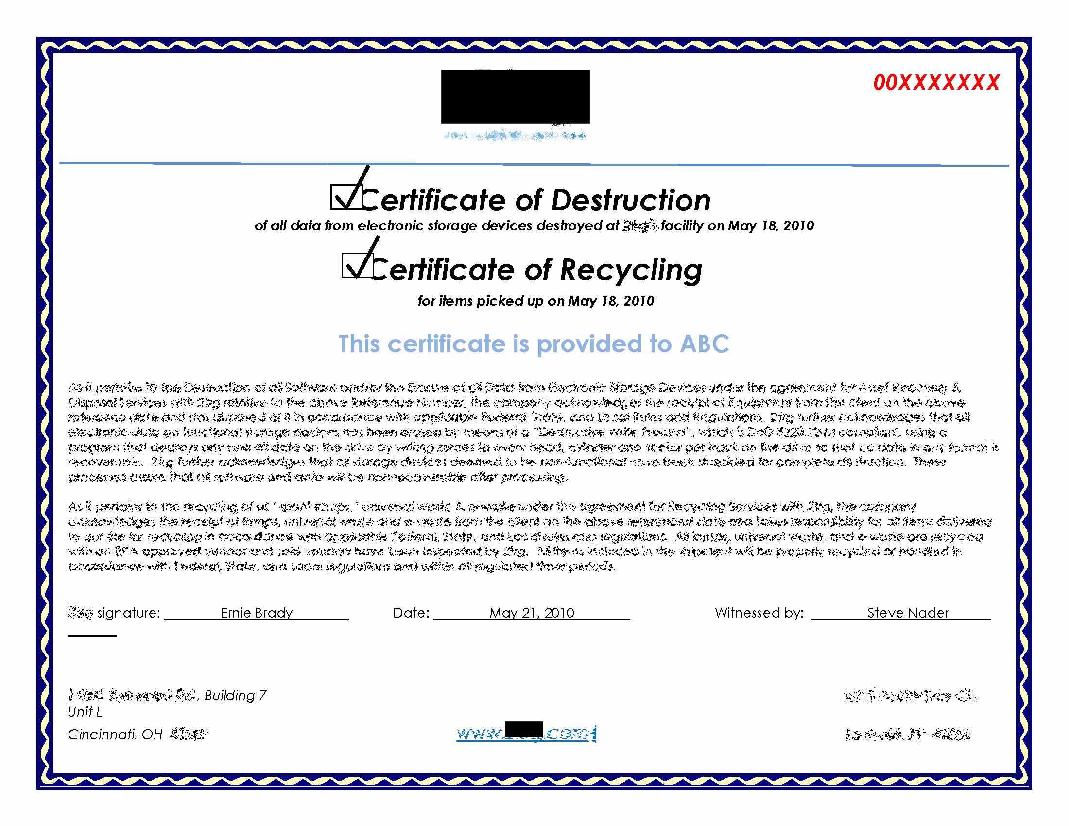 Hard Drive Destruction Certificate Template ] – Certificate Inside Destruction Certificate Template