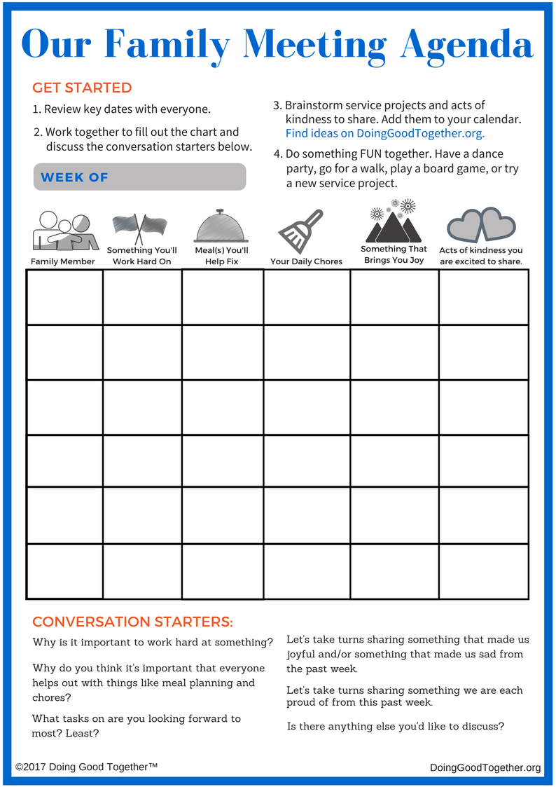 Host A Family Meeting — Doing Good Together™ With Family Meeting Agenda Template