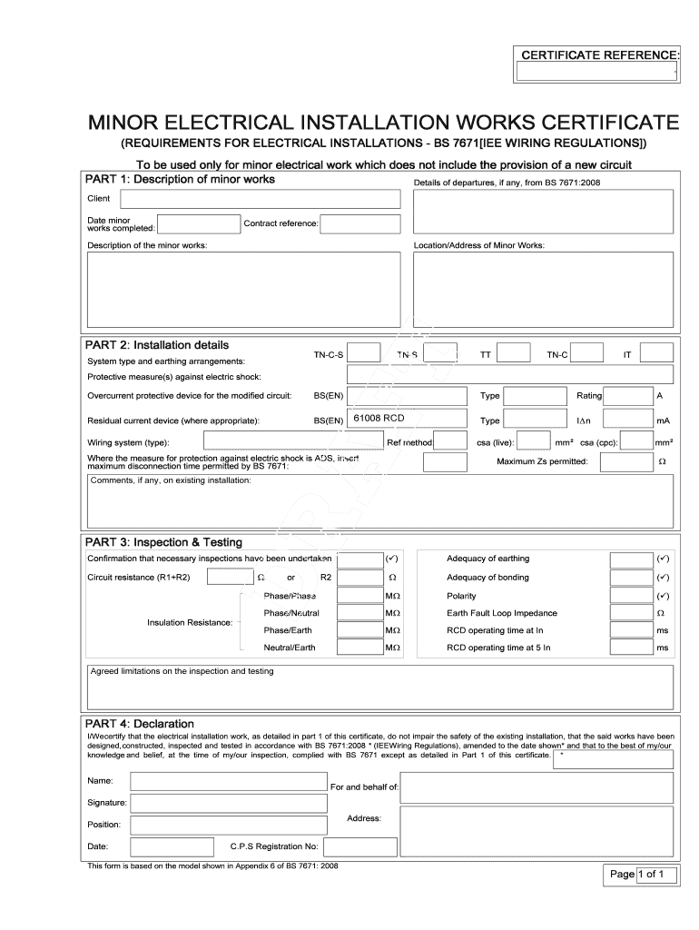 Iet Forums Wiring And Regulations - Fill Online, Printable Regarding Electrical Minor Works Certificate Template
