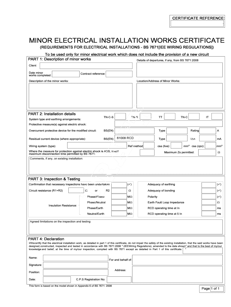 Iet Forums Wiring And Regulations – Fill Online, Printable Regarding Electrical Minor Works Certificate Template