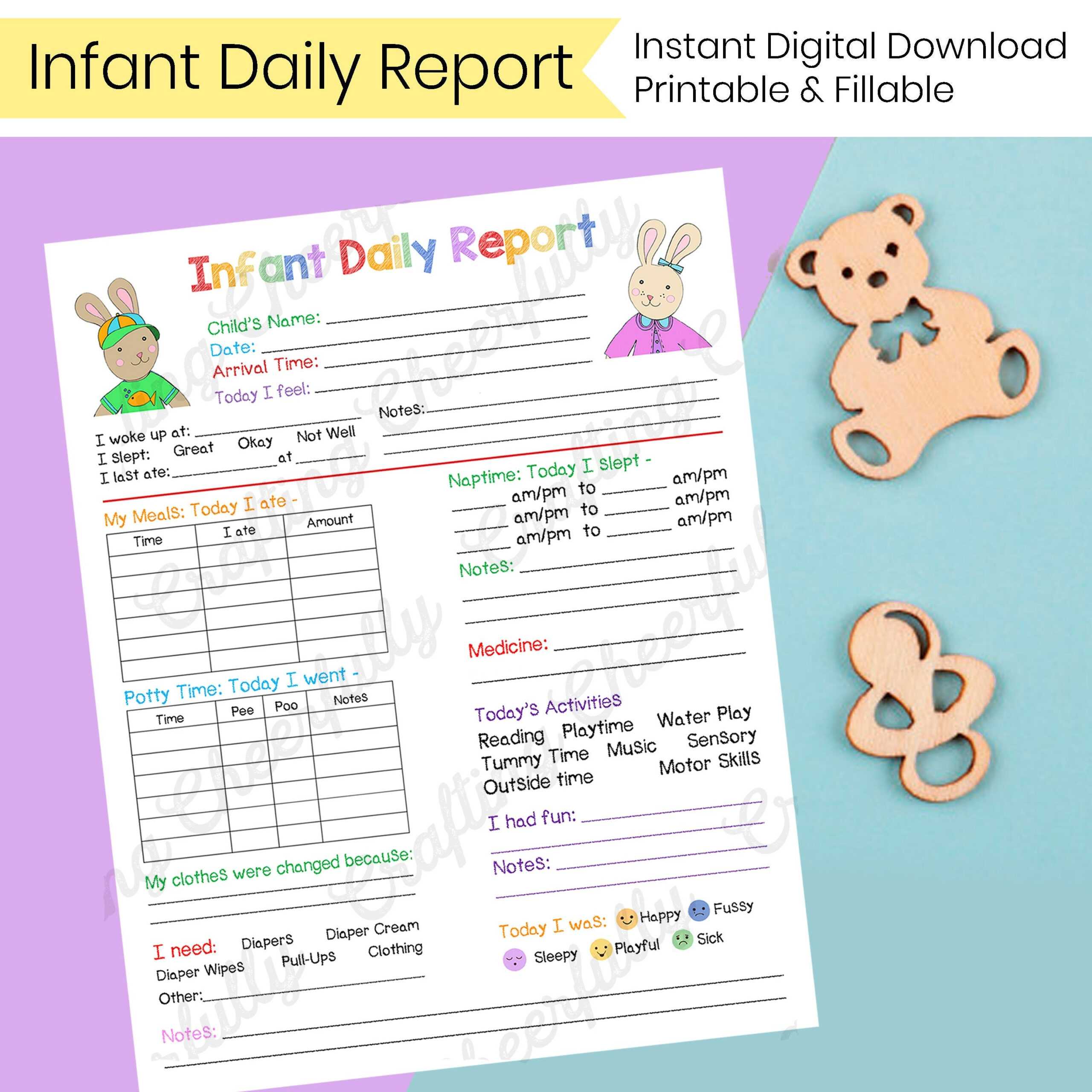 Infant Daily Report – In Home Preschool, Daycare, Nanny Log Intended For Daycare Infant Daily Report Template