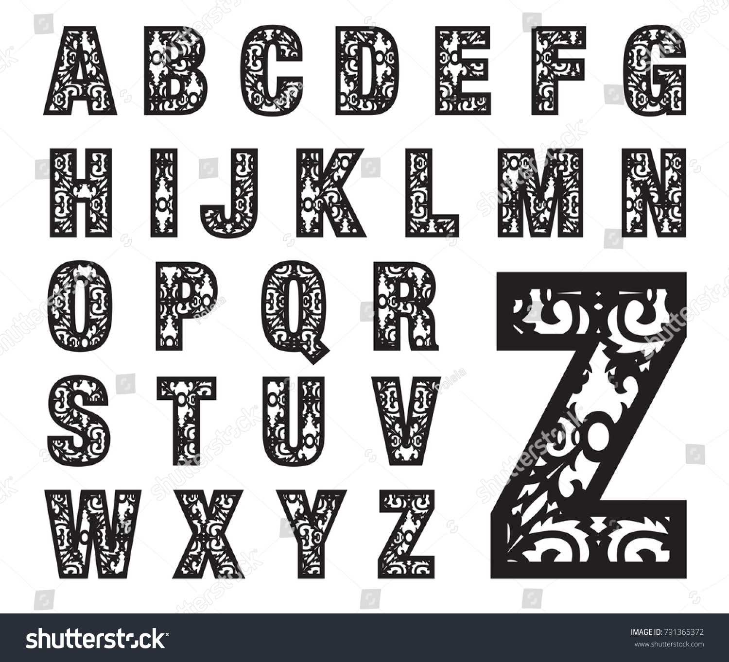Initial Monogram Letters Laser Cut Template Stock Vector For Fancy Alphabet Letter Templates