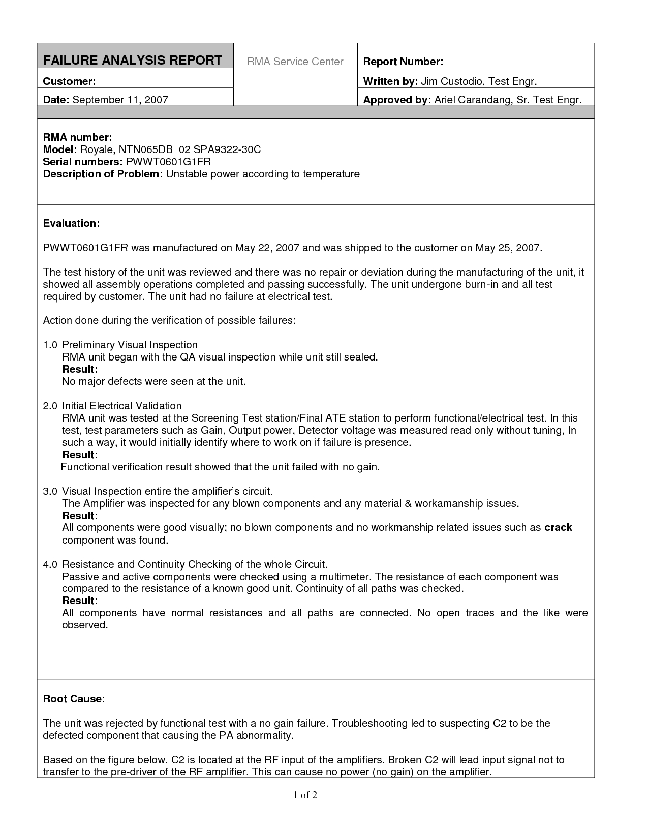 Inspirational Failure Analysis Report Template Sample With Regarding Failure Analysis Report Template