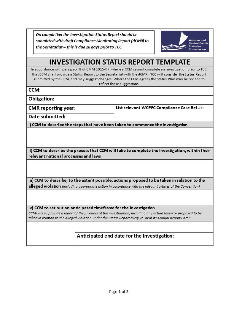 Investigation Status | Templates At Allbusinesstemplates Regarding Compliance Monitoring Report Template