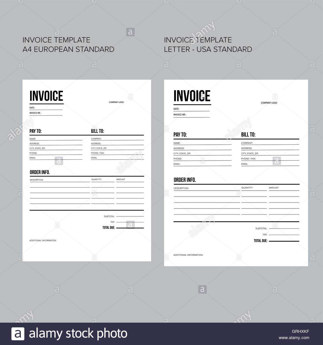 Invoice / Business Template – European And Usa Standard Throughout European Invoice Template