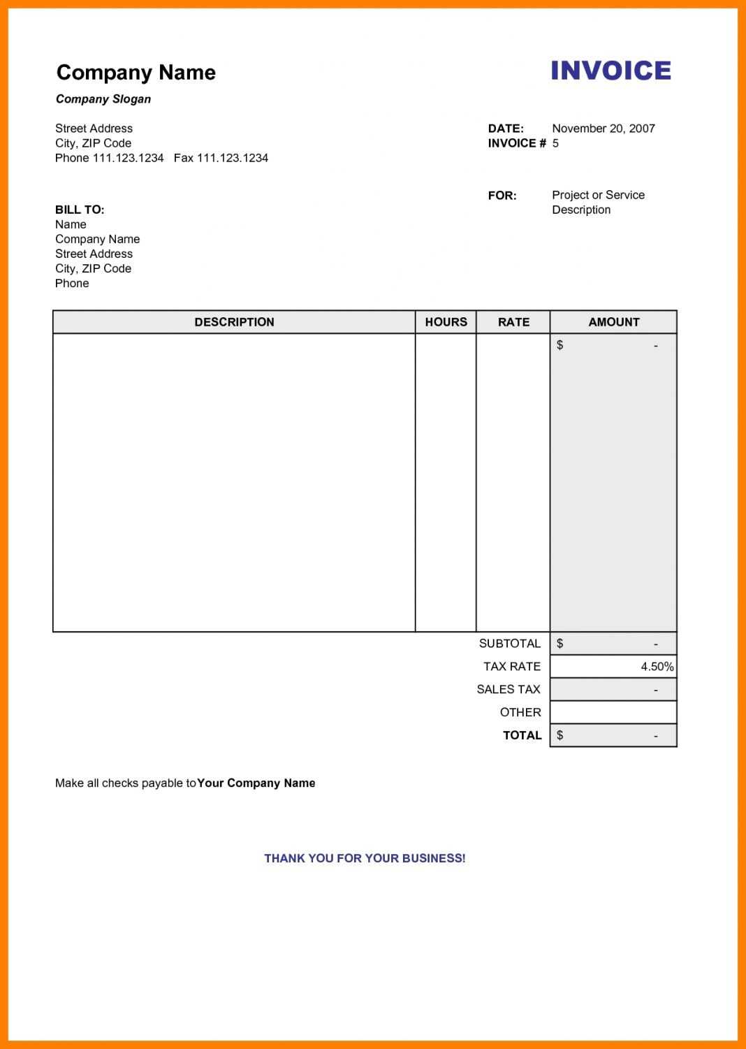Invoice Examples Blank Template Pdf Free Service Receipt In Fillable Invoice Template Pdf