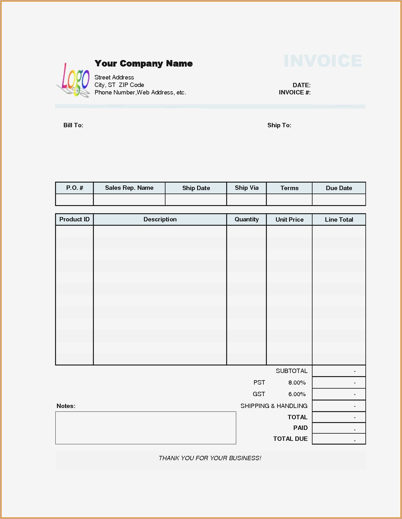 Invoice Examples Blank Template Pdf Free Service Receipt Throughout Fillable Invoice Template Pdf