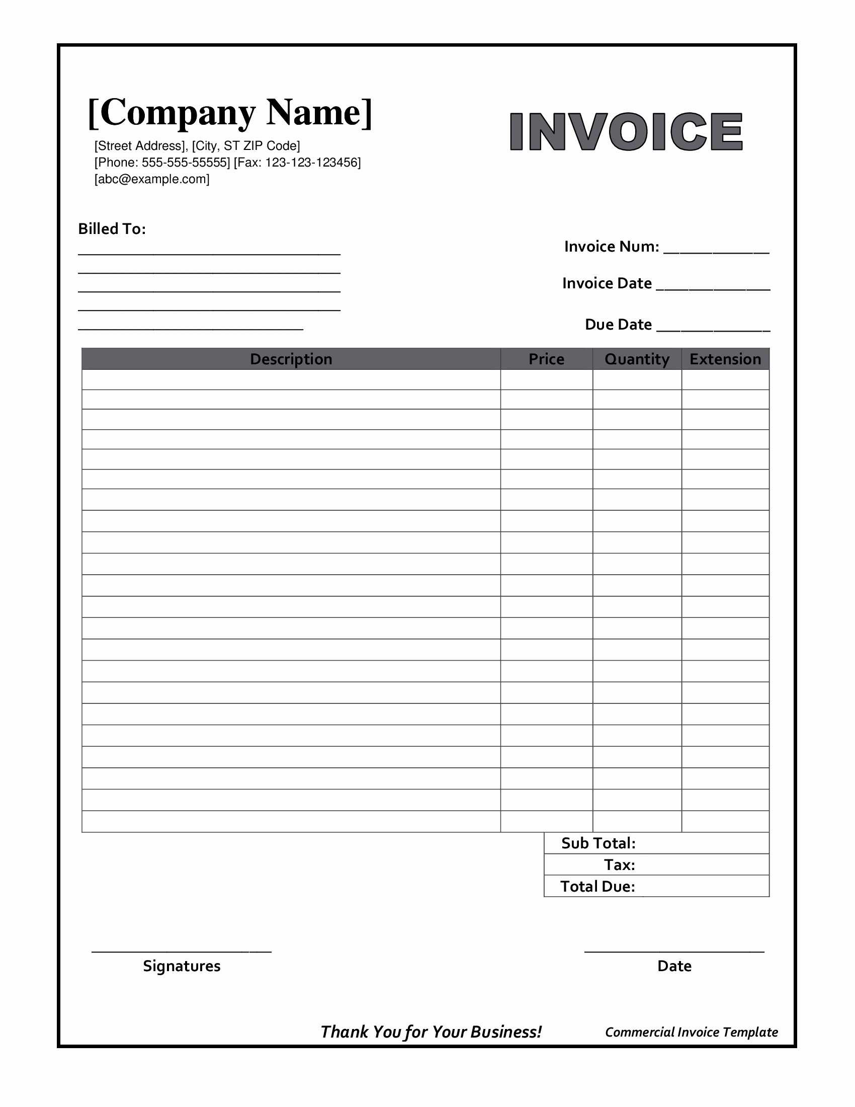 Invoice Examples Free Printable Templates Blank Template For Inside Free Printable Invoice Template Microsoft Word