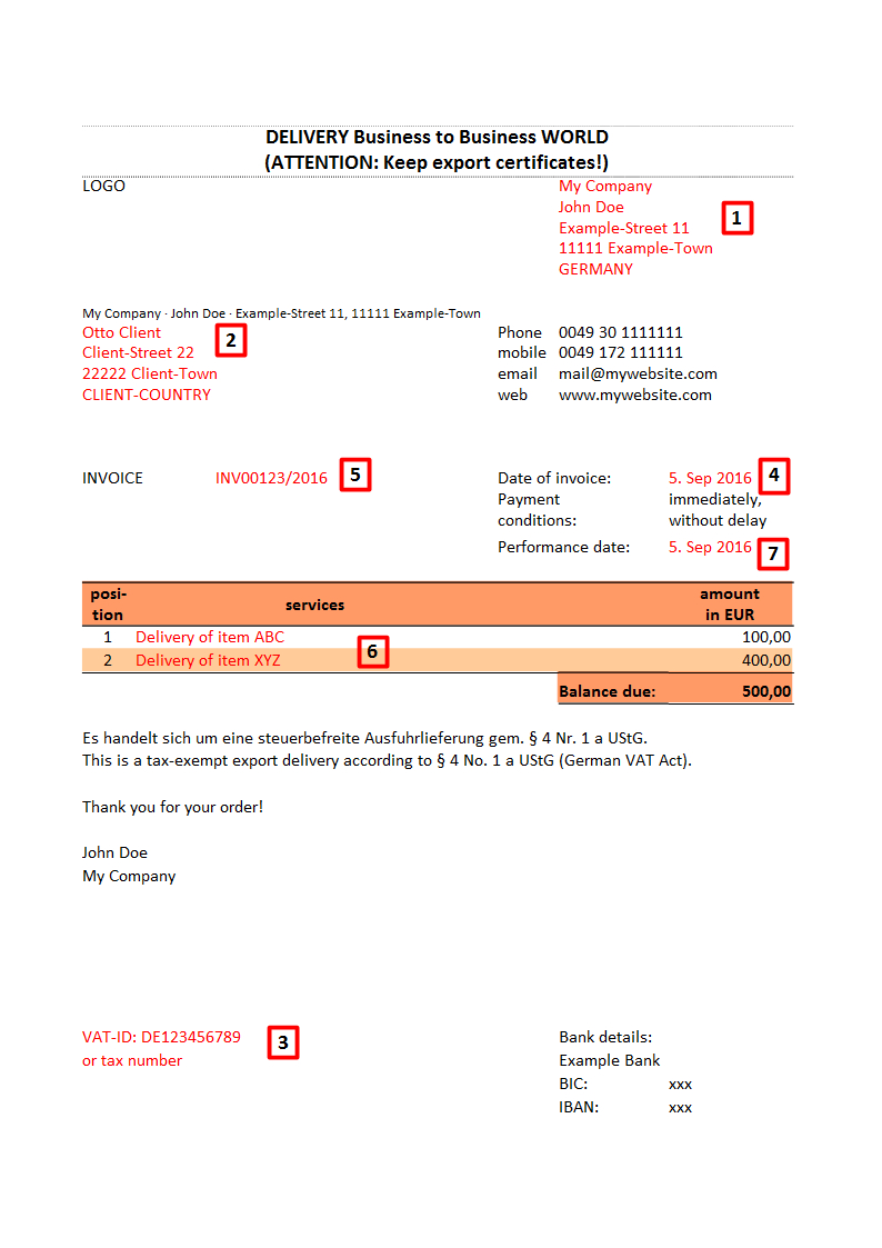 Invoice Sample B2B Deliveries Between Eu And Non Eu With Regard To European Invoice Template