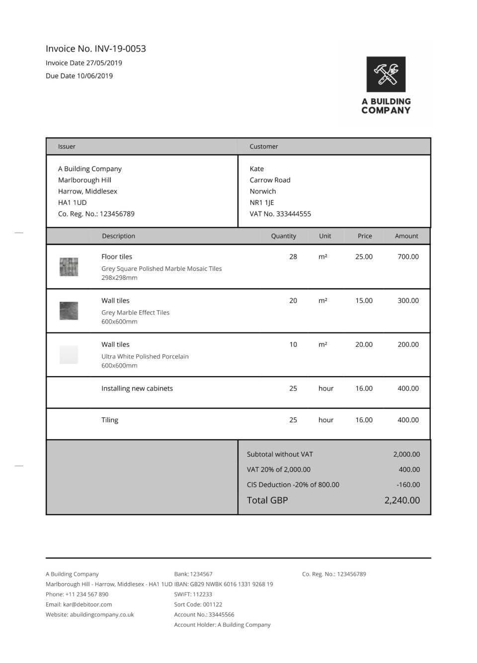 Invoice Templates For Cis Subcontractors | Debitoor In Cis Invoice Template Subcontractor